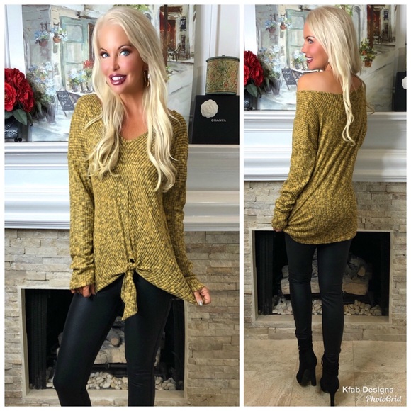 ❤️LAST 1! Mustard Oversized Tie Front Tunic! - Picture 3 of 6